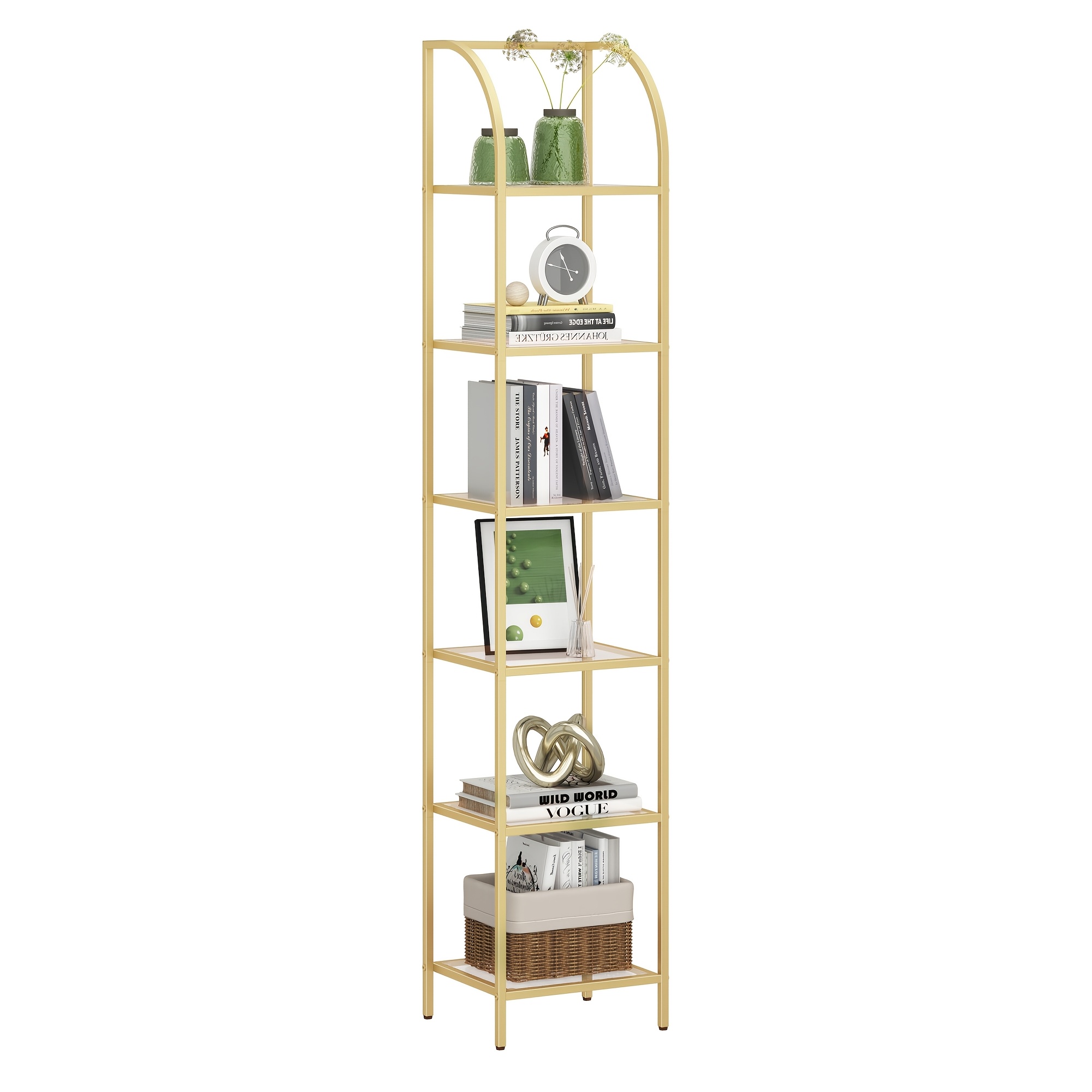 Home Office For - Bookcase Bookshelf, Tempered Glass Arched Bookshelf