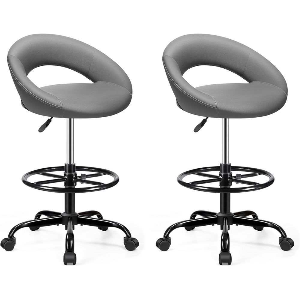 Home Office For - Gray 2-Pack Ergonomic PU Leather Swivel