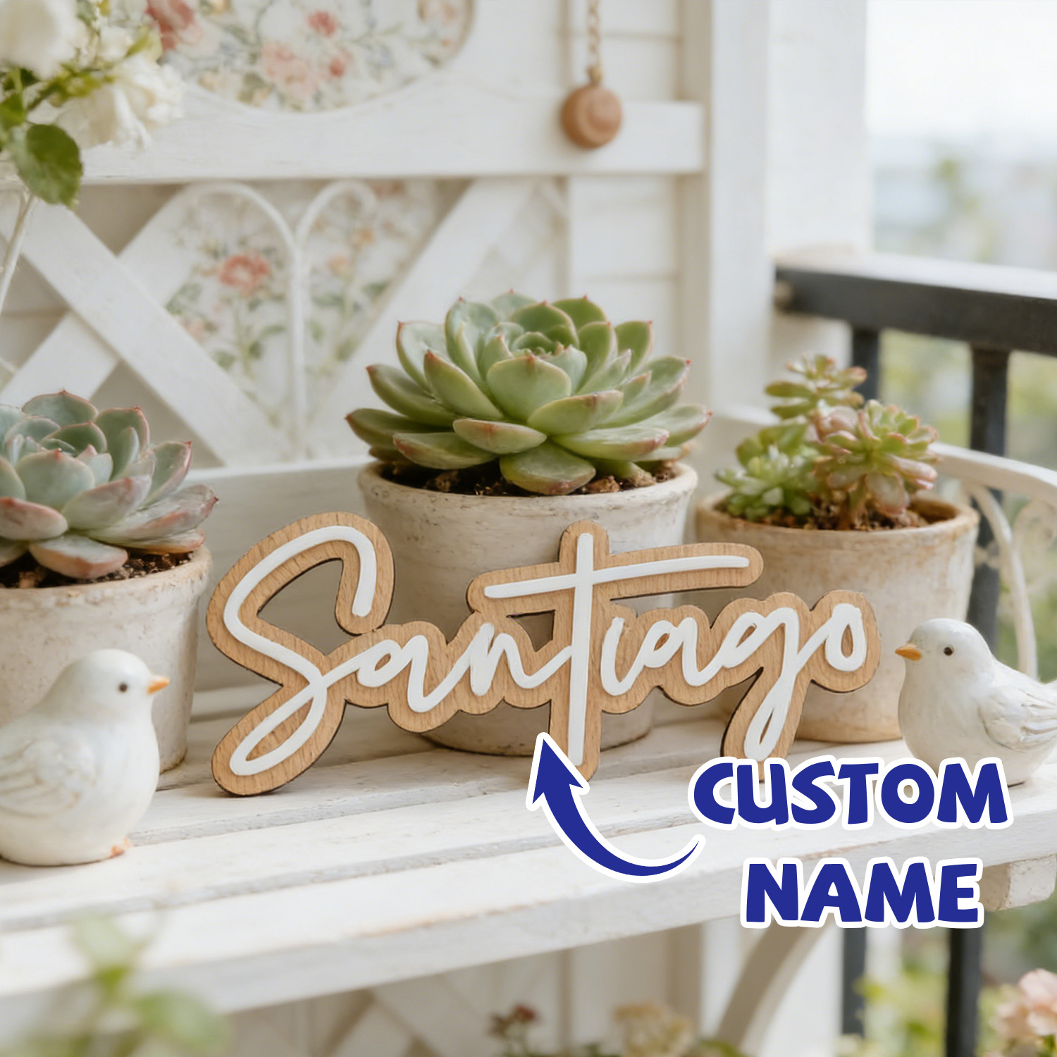Home Office Gifts - 1Pc Custom Name Cute White Wooden