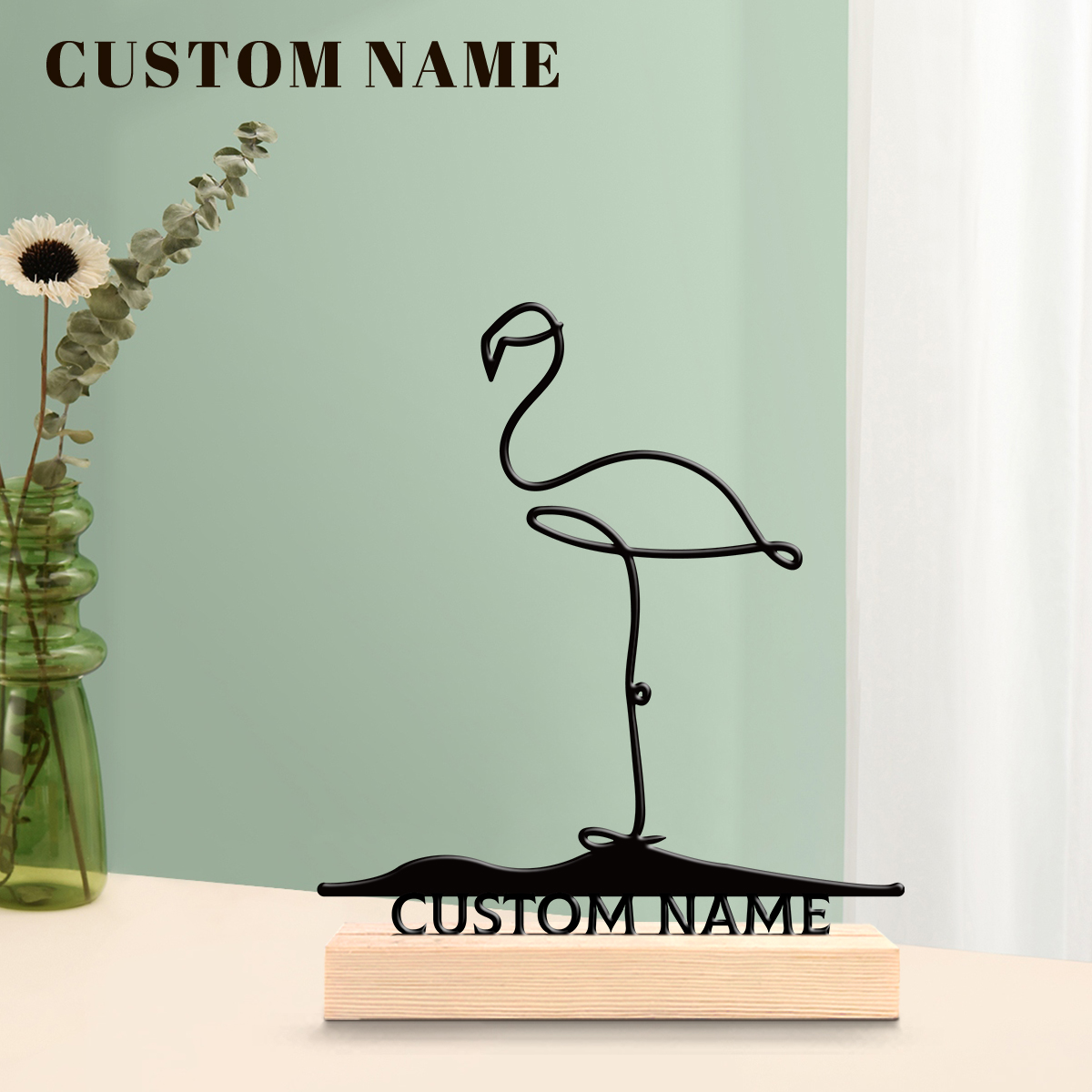 Home Office Gifts - 1Pc Csutom Name Cute Flamingo Wooden