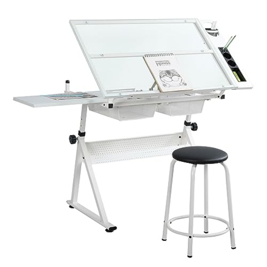 Home Office Studio - Drafting Table with Stool Modern Adjustable