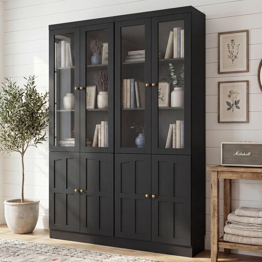 Home Office For - 80 Tall Glass Door Bookcase with