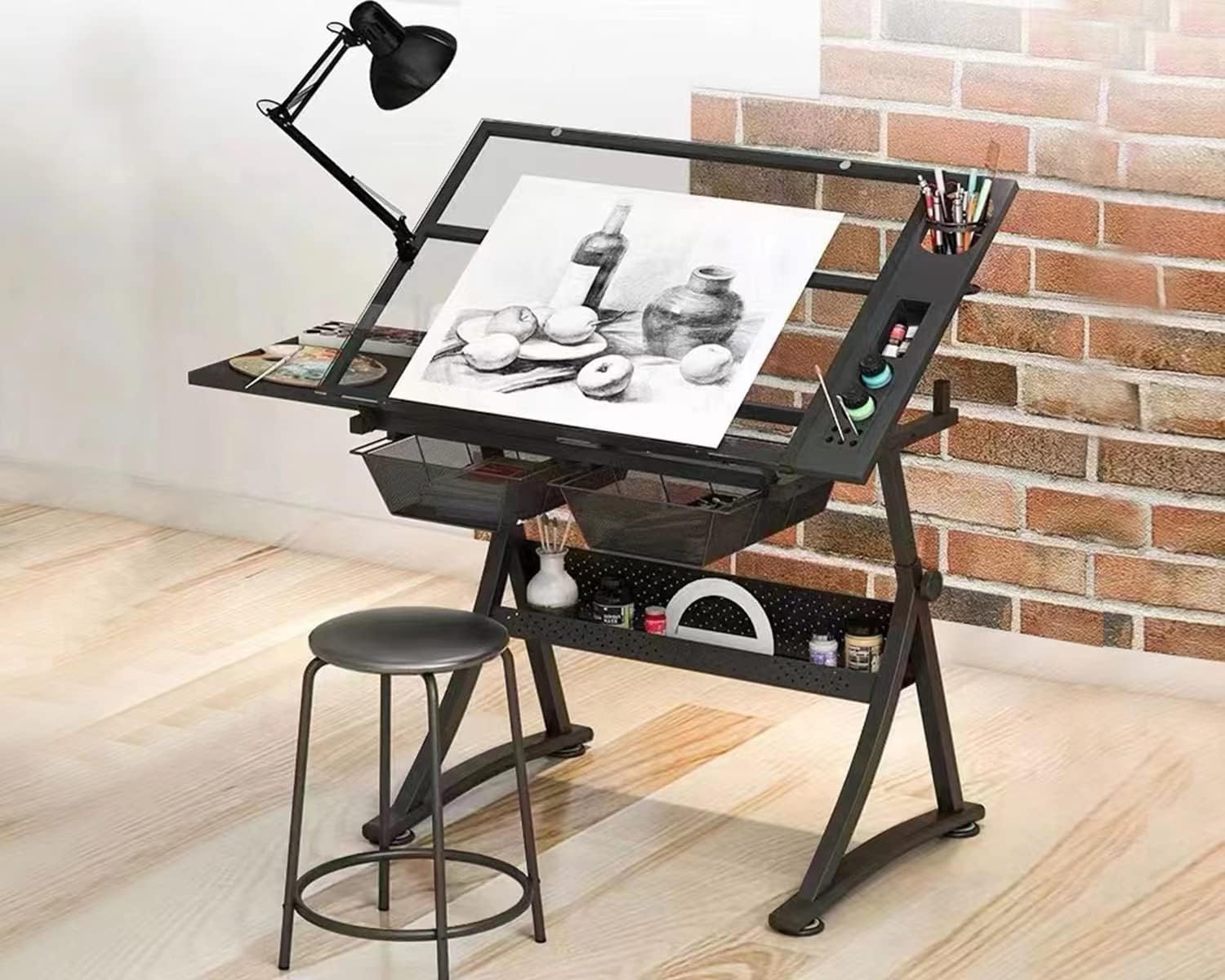 Home Office Studio - Glass Drafting Table Art Desk –