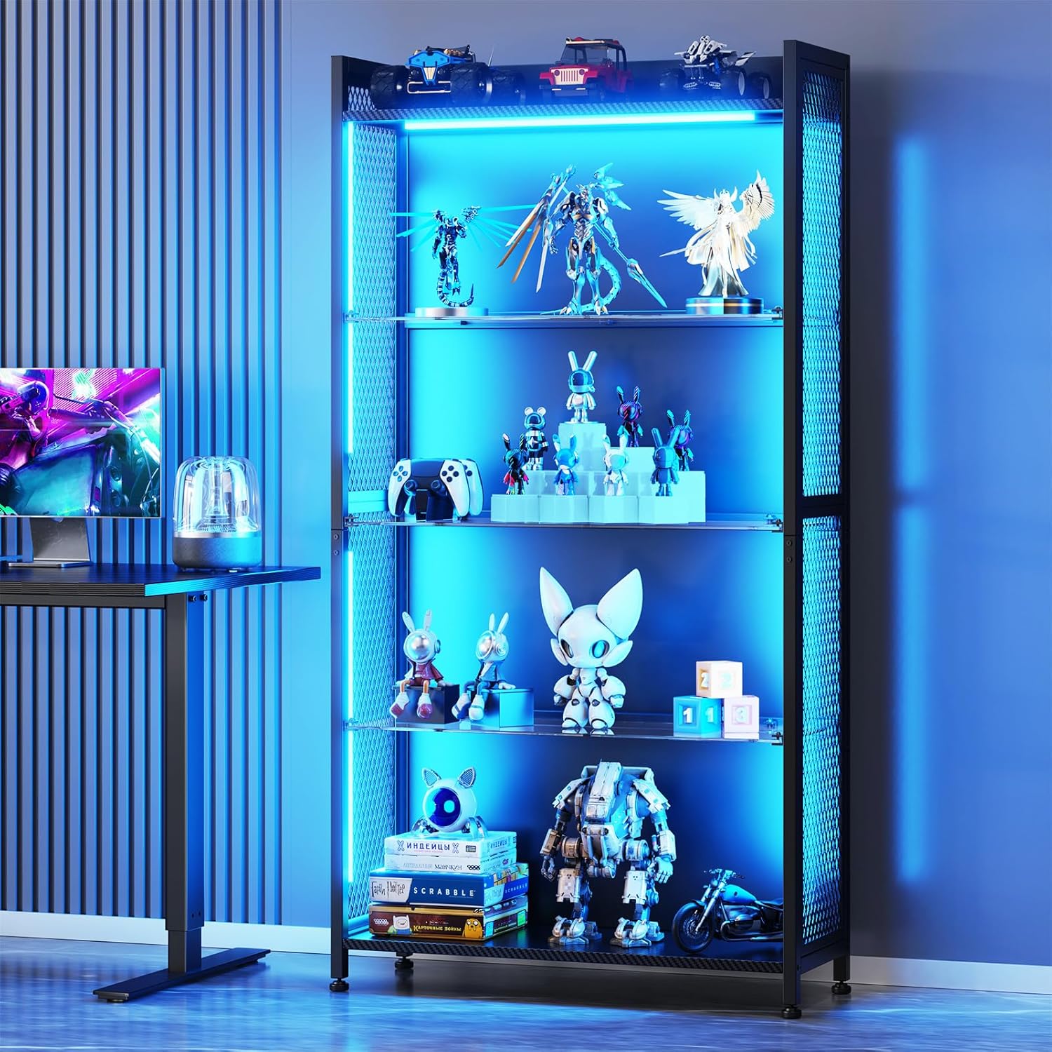 LED Display Case with Glass Sh - Bookcase Wood Shelf ulasan dan harga