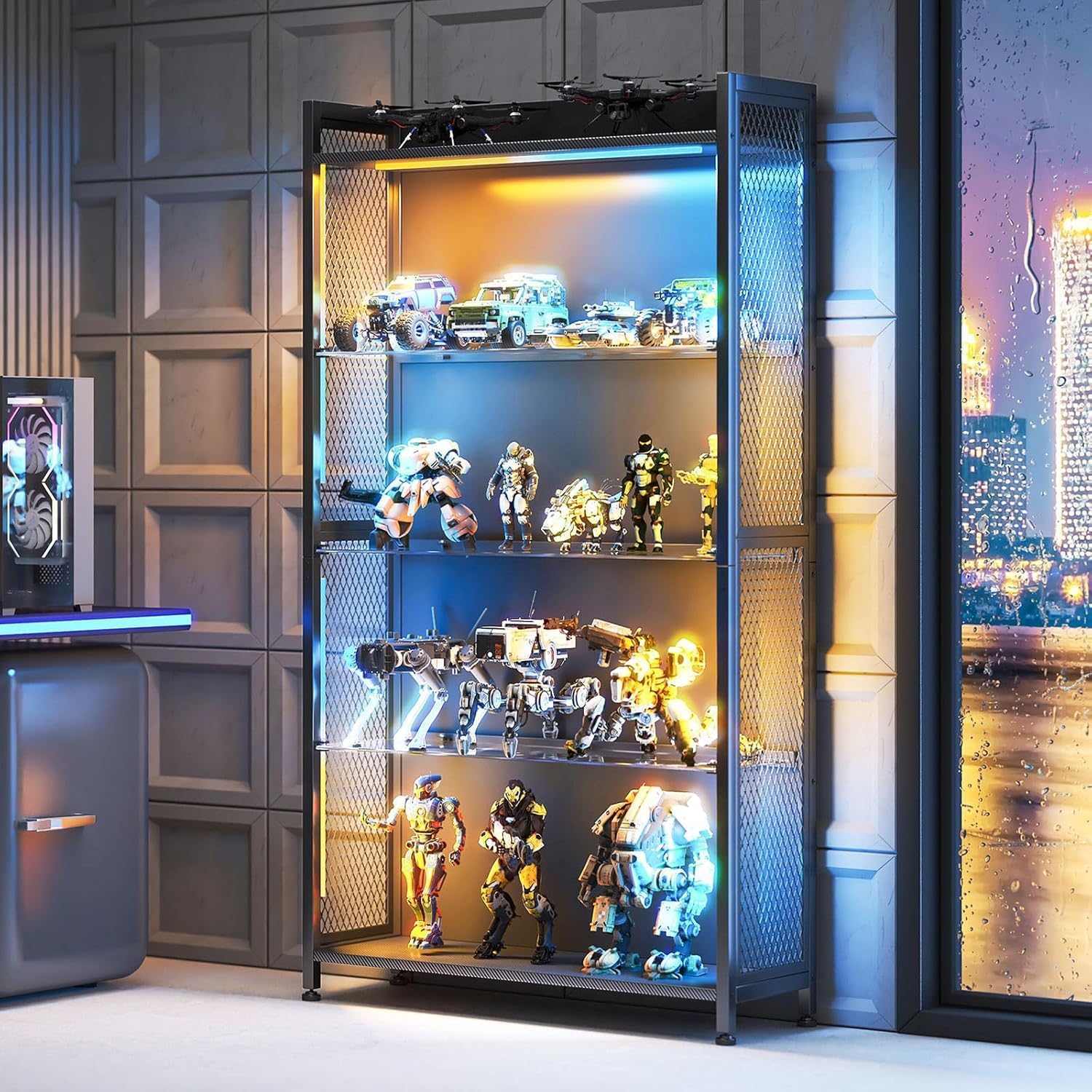 LED Display Case with Glass Sh - Bookcase Wood Shelf ulasan dan harga
