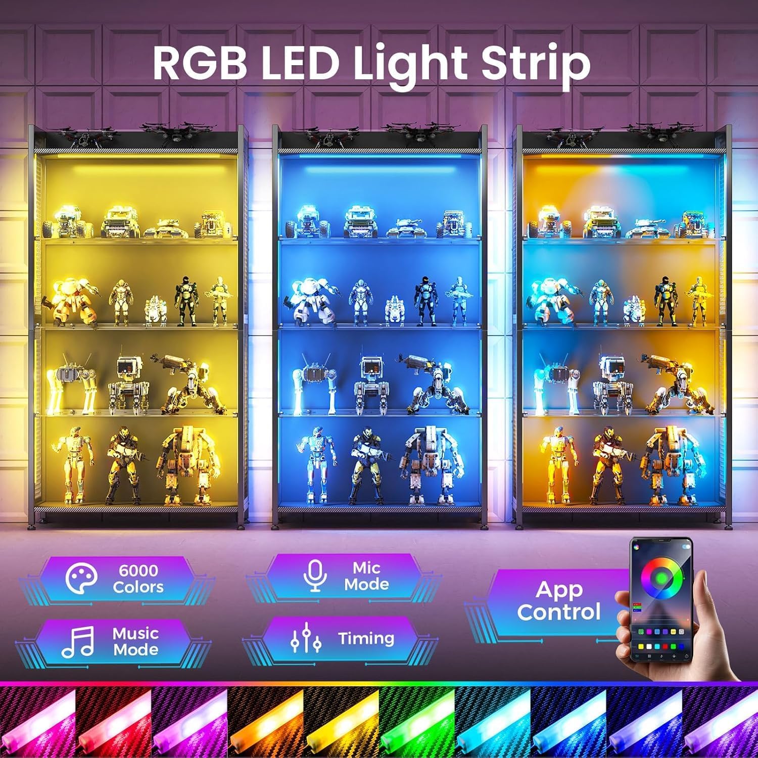 LED Display Case with Glass Sh - Bookcase Wood Shelf ulasan dan harga
