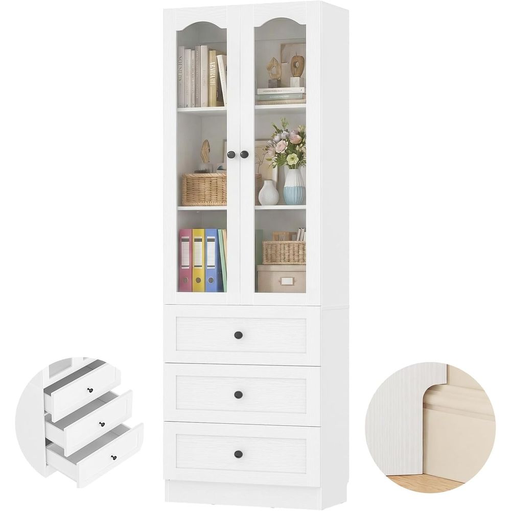 80 High 3-Shelf Glass-Door Boo - Bookcase Wood Shelf ulasan dan harga