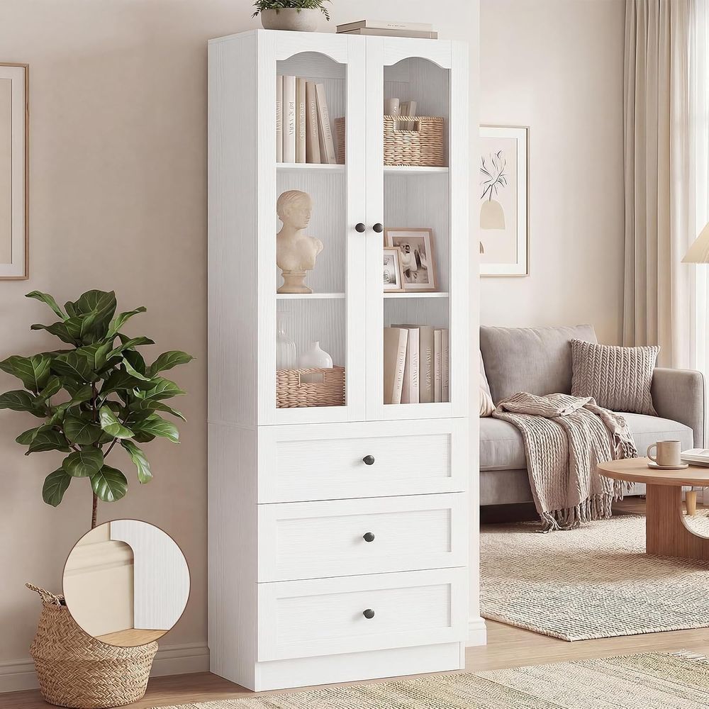 80 High 3-Shelf Glass-Door Boo - Bookcase Wood Shelf ulasan dan harga
