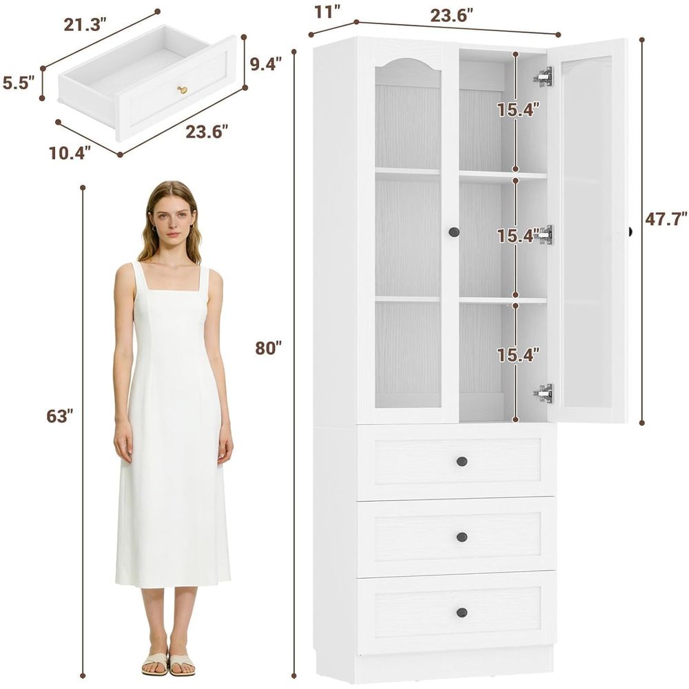 80 High 3-Shelf Glass-Door Boo - Bookcase Wood Shelf ulasan dan harga
