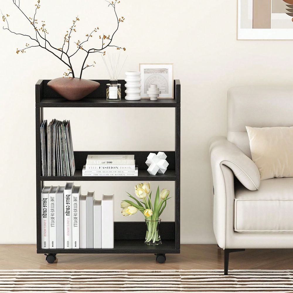 Mobile Bookshelf With Wheels 3 - Bookcase Wood Shelf ulasan dan harga