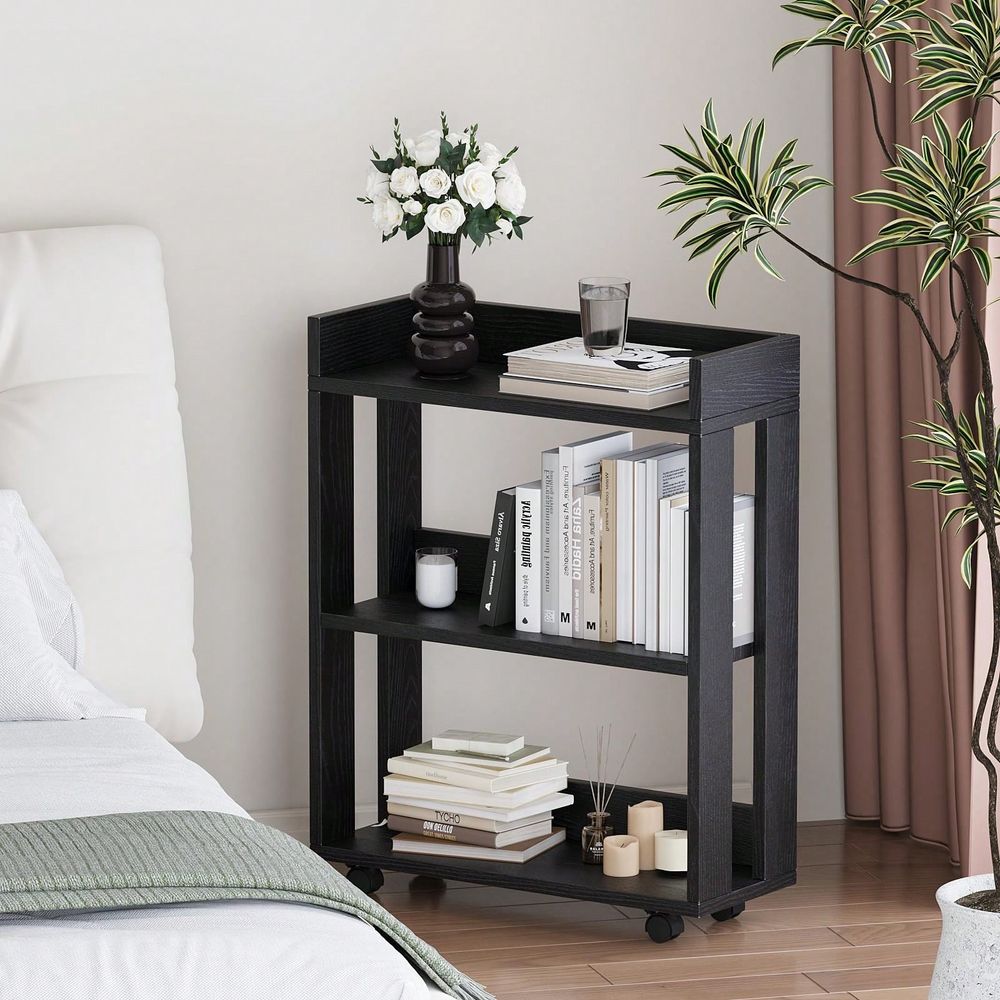 Mobile Bookshelf With Wheels 3 - Bookcase Wood Shelf ulasan dan harga