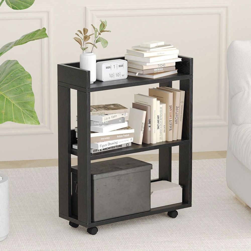 Mobile Bookshelf With Wheels 3 - Bookcase Wood Shelf ulasan dan harga