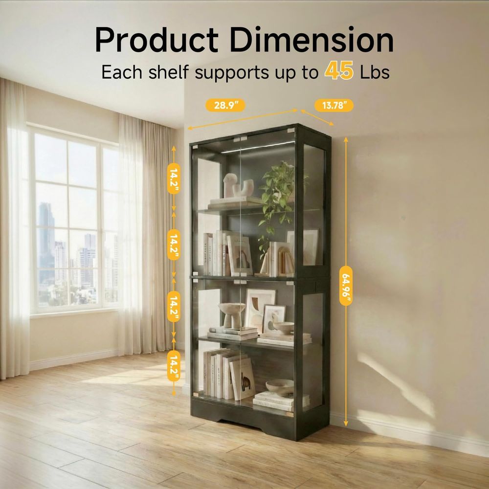 Dual-Tier Glass Display Cabine - Bookcase Wood Shelf ulasan dan harga