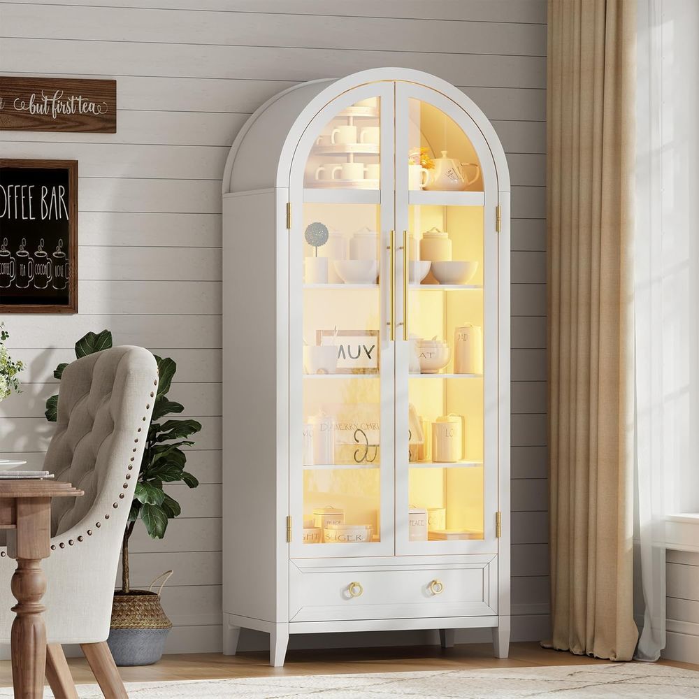 4-Tier Glass Display Cabinet,  - Bookcase Wood Shelf ulasan dan harga