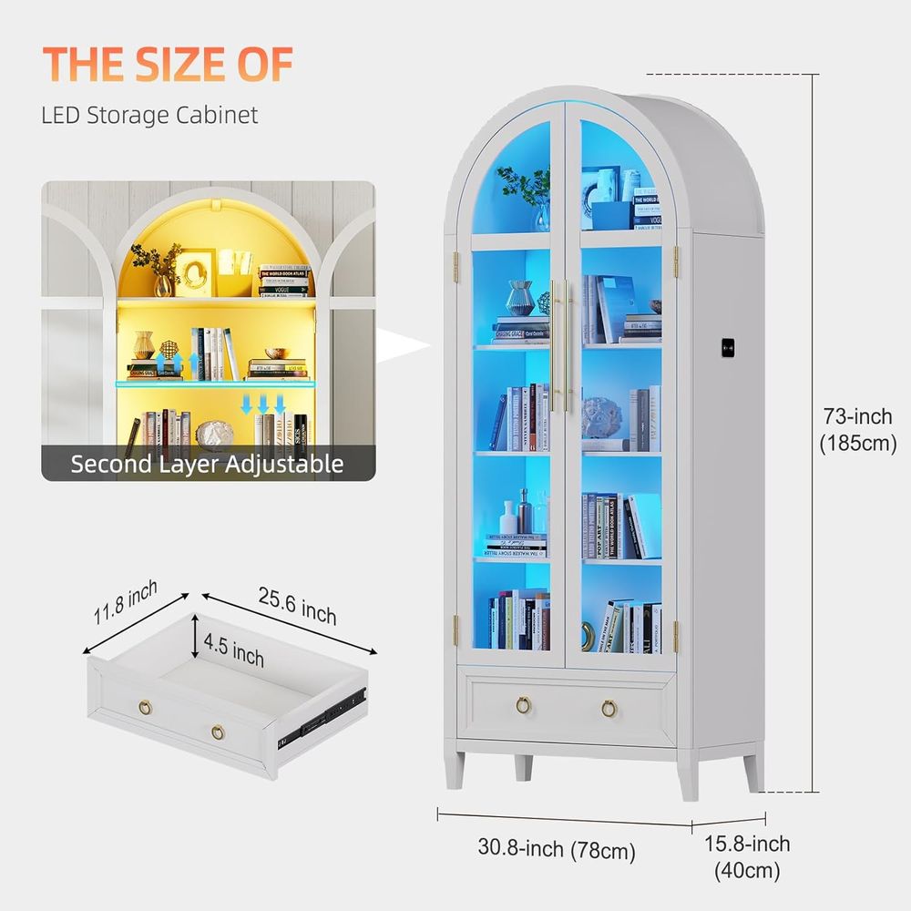 4-Tier Glass Display Cabinet,  - Bookcase Wood Shelf ulasan dan harga