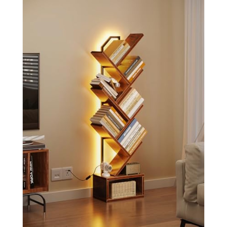 Tree Bookshelf with LED Lights - Bookcase Wood Shelf ulasan dan harga