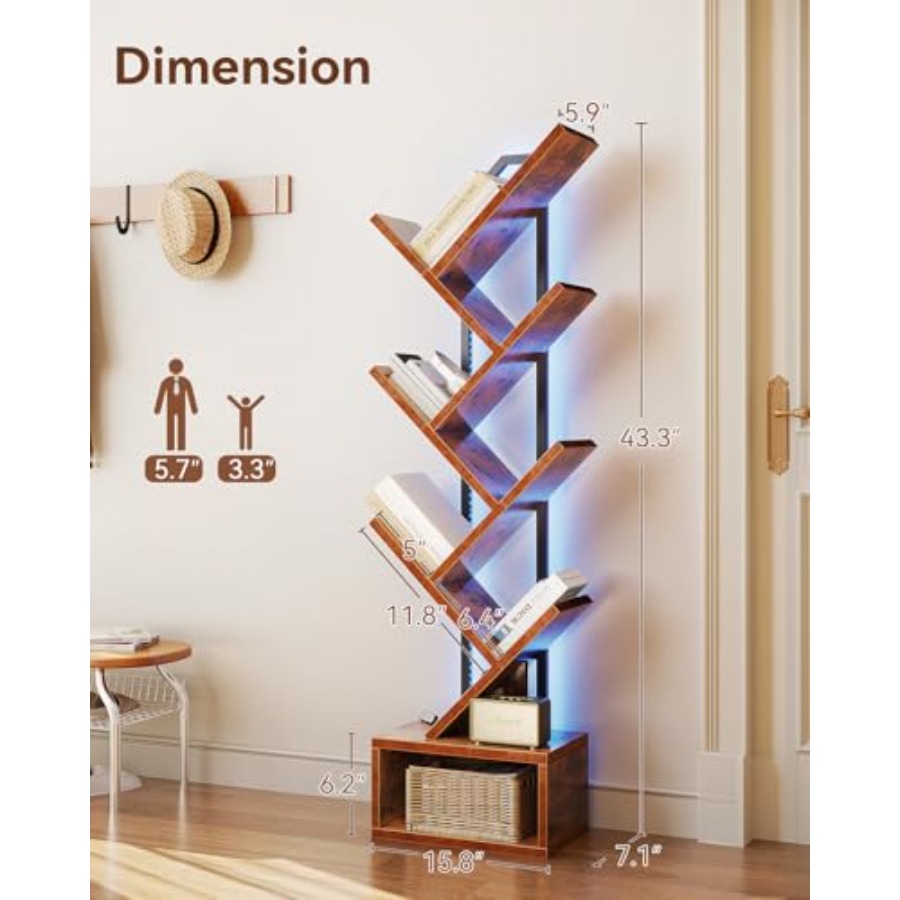 Tree Bookshelf with LED Lights - Bookcase Wood Shelf ulasan dan harga