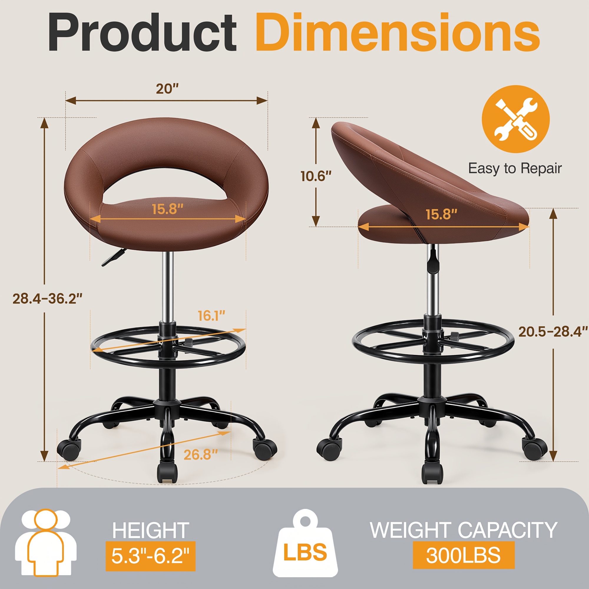 Ergonomic Drafting Chair - PU  - Home Office For ulasan dan harga