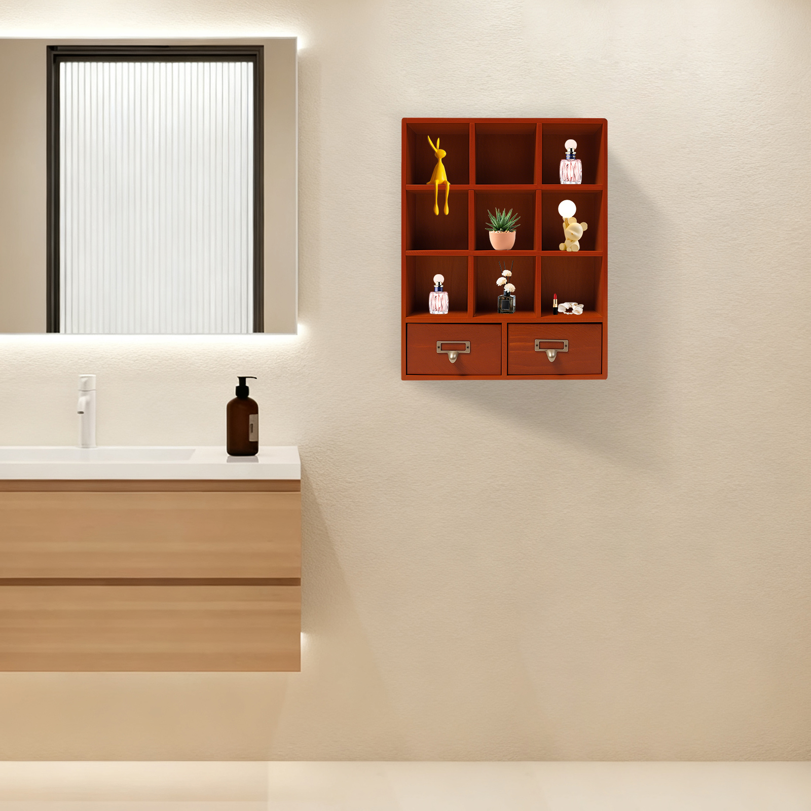 Storage Display Cabinet, 9-Cub - Bookcase Wood Shelf ulasan dan harga