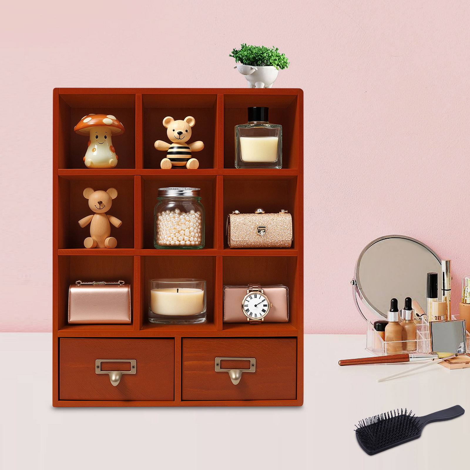 Storage Display Cabinet, 9-Cub - Bookcase Wood Shelf ulasan dan harga