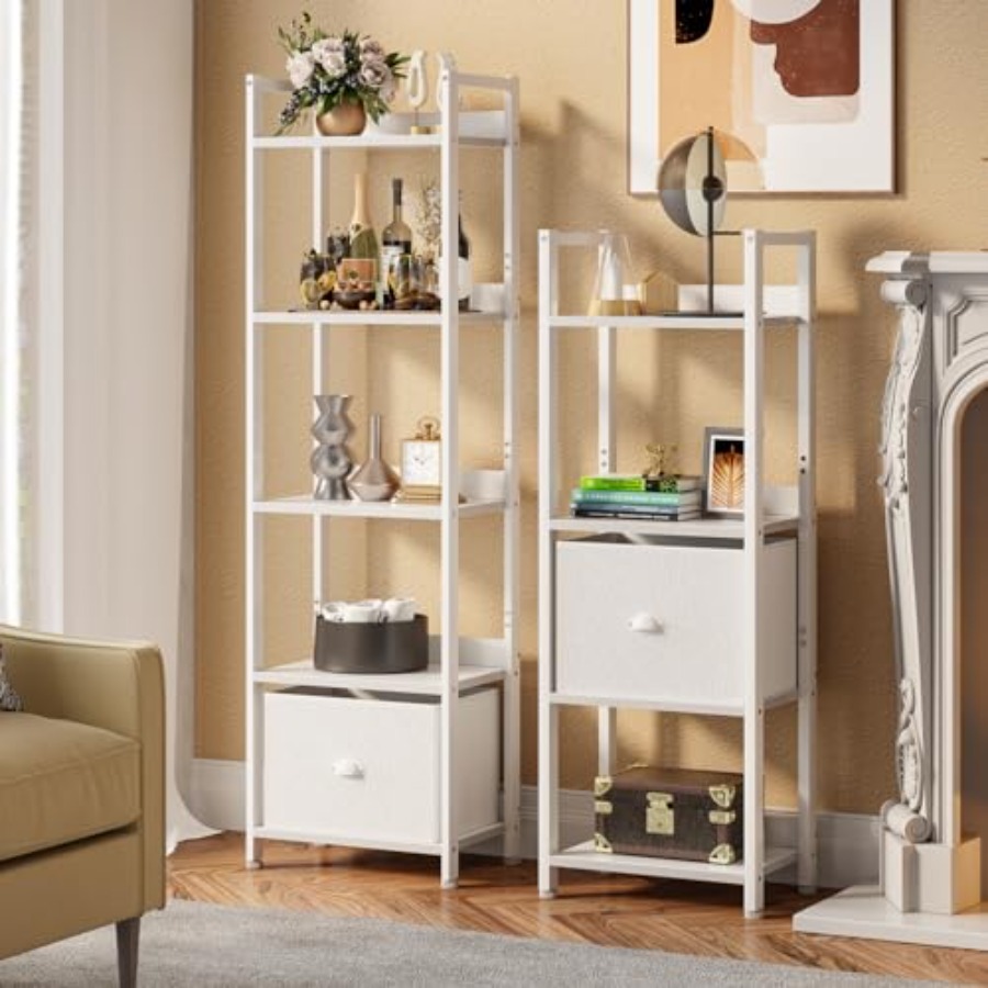 Bookshelf with Drawer, Tall Na - Bookcase Wood Shelf ulasan dan harga