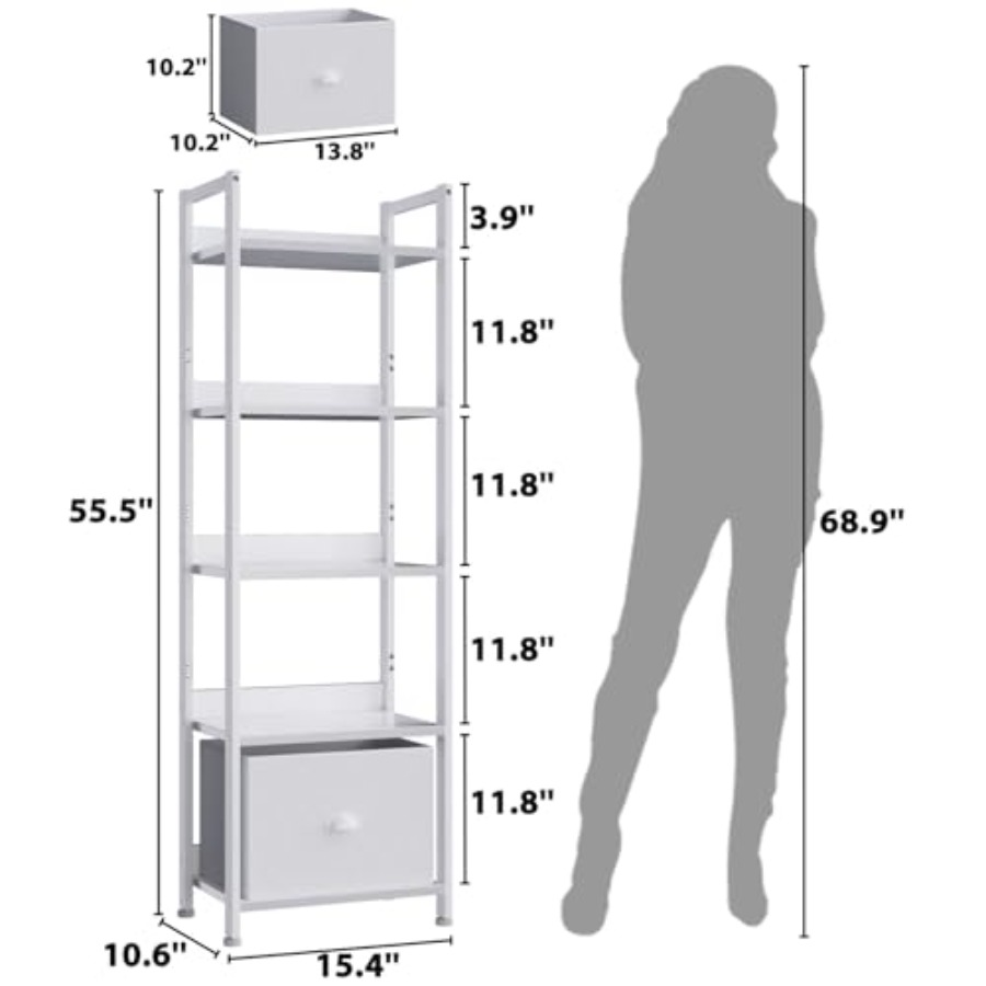 Bookshelf with Drawer, Tall Na - Bookcase Wood Shelf ulasan dan harga