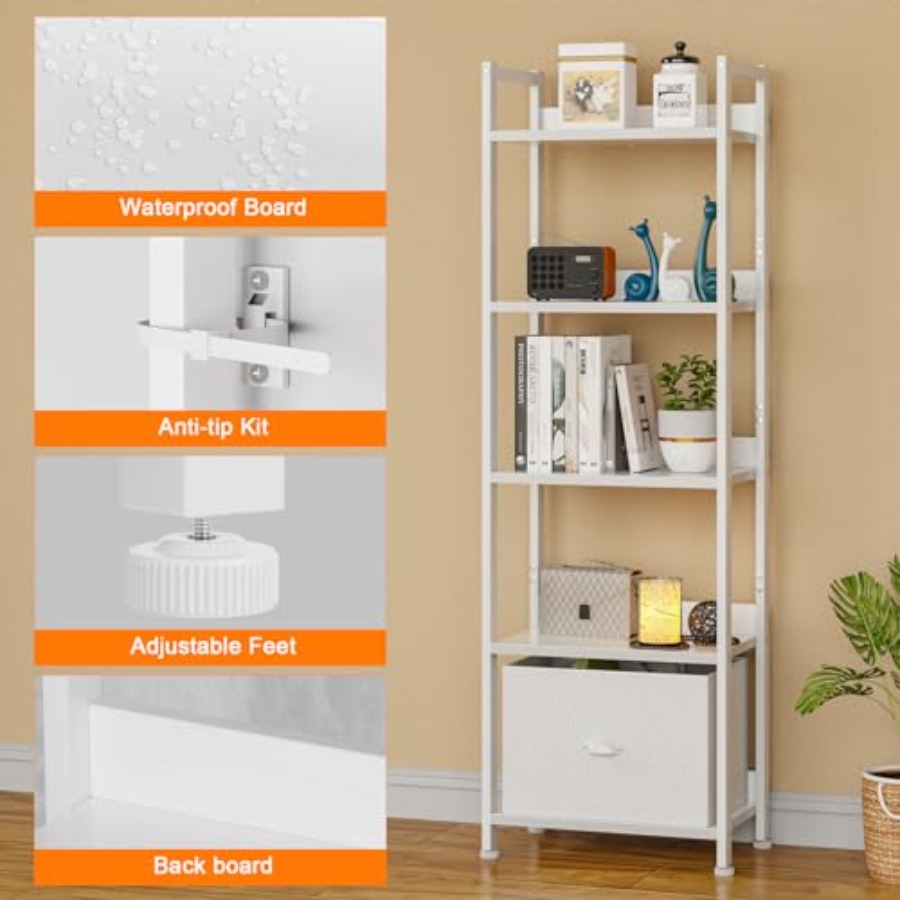 Bookshelf with Drawer, Tall Na - Bookcase Wood Shelf ulasan dan harga