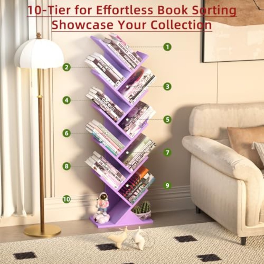 Tree Book Shelf, Floor Standin - Bookcase Wood Shelf ulasan dan harga