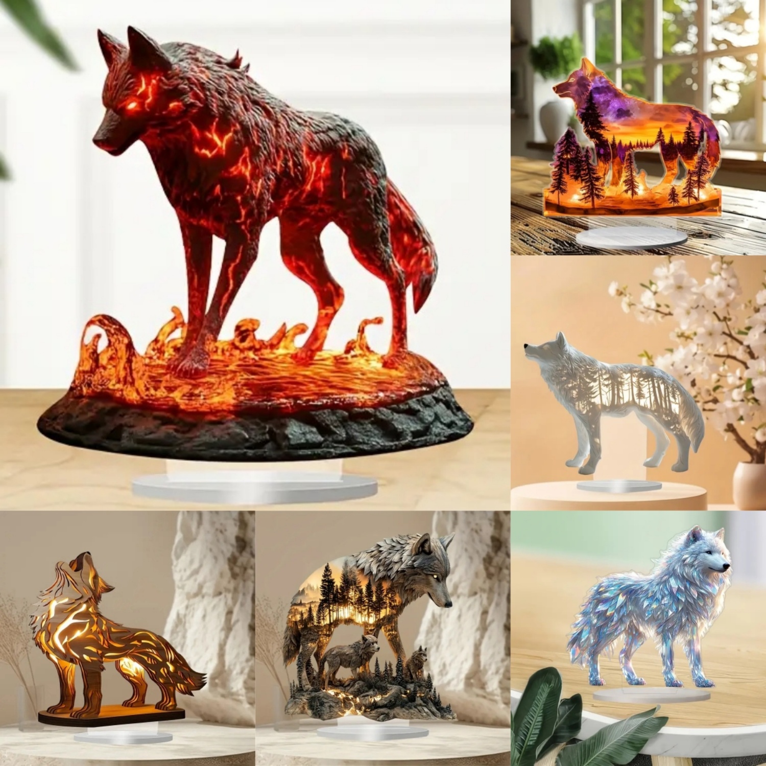 Flame Wolf Statue,2D Flat Acry - Home Office Studio ulasan dan harga