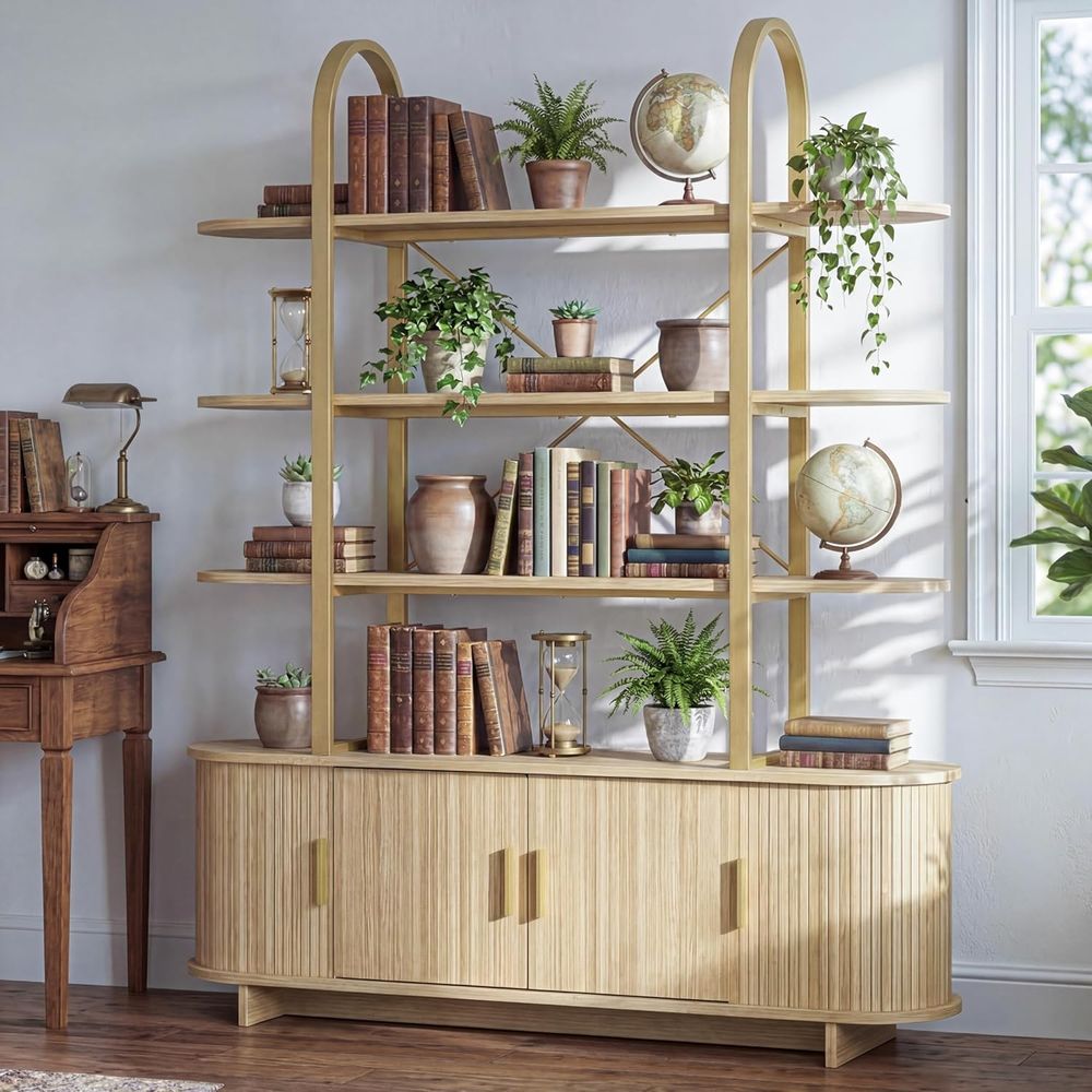 Elegant Arched Cabinet, Slidin - Bookcase Wood Shelf ulasan dan harga