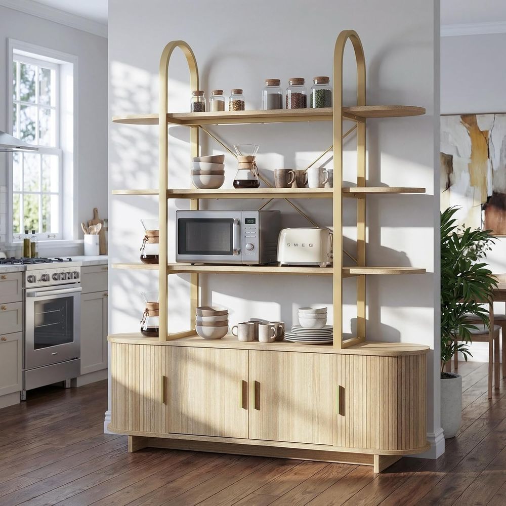 Elegant Arched Cabinet, Slidin - Bookcase Wood Shelf ulasan dan harga