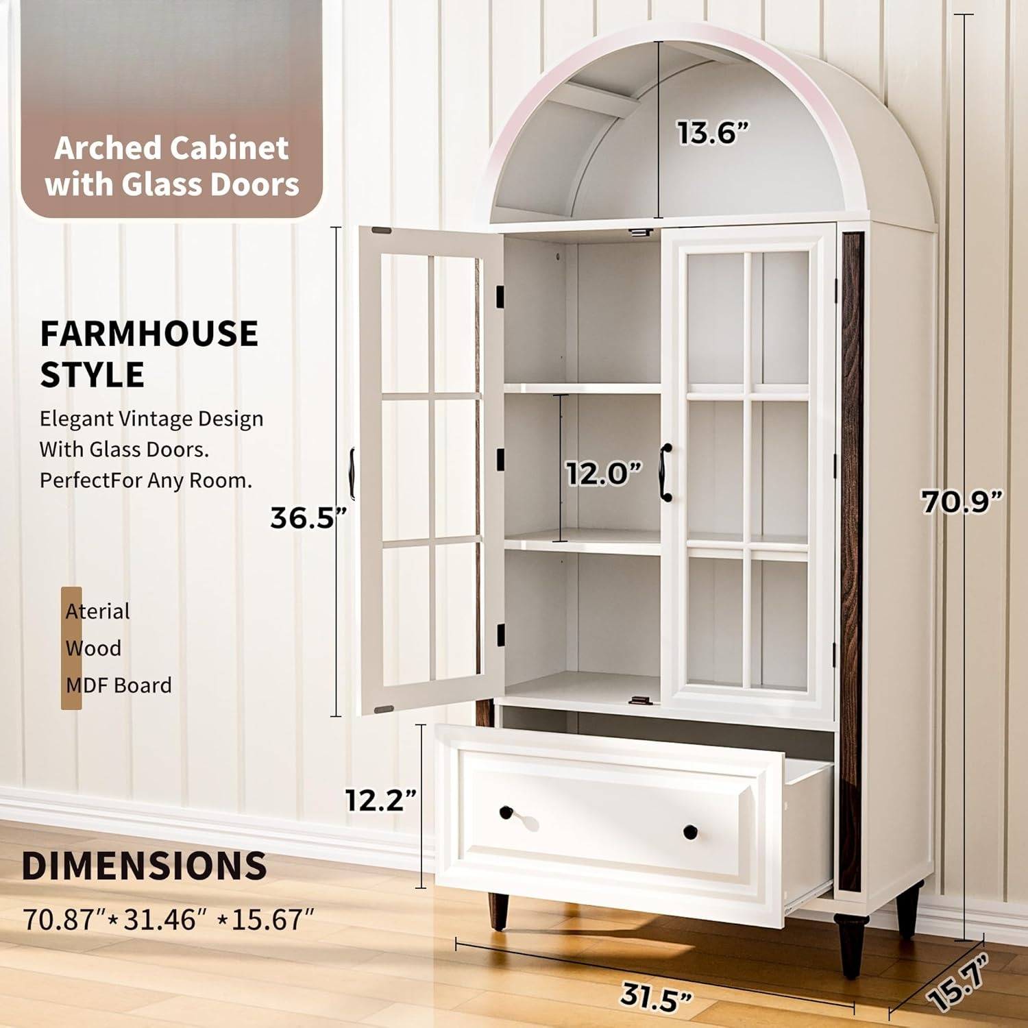 71” Handcrafted Arched Bookcas - Home Office For ulasan dan harga