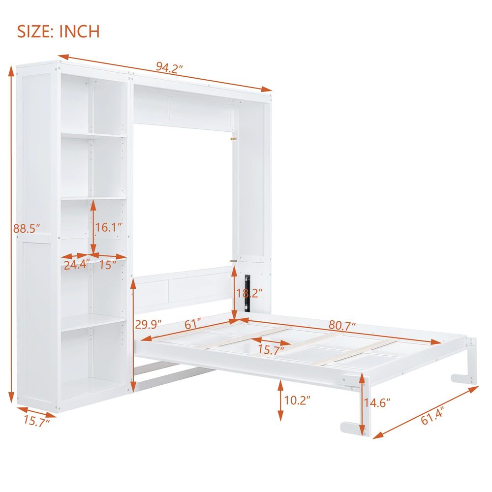 Queen Murphy Bed with Storage  - Bookcase Wood Shelf ulasan dan harga