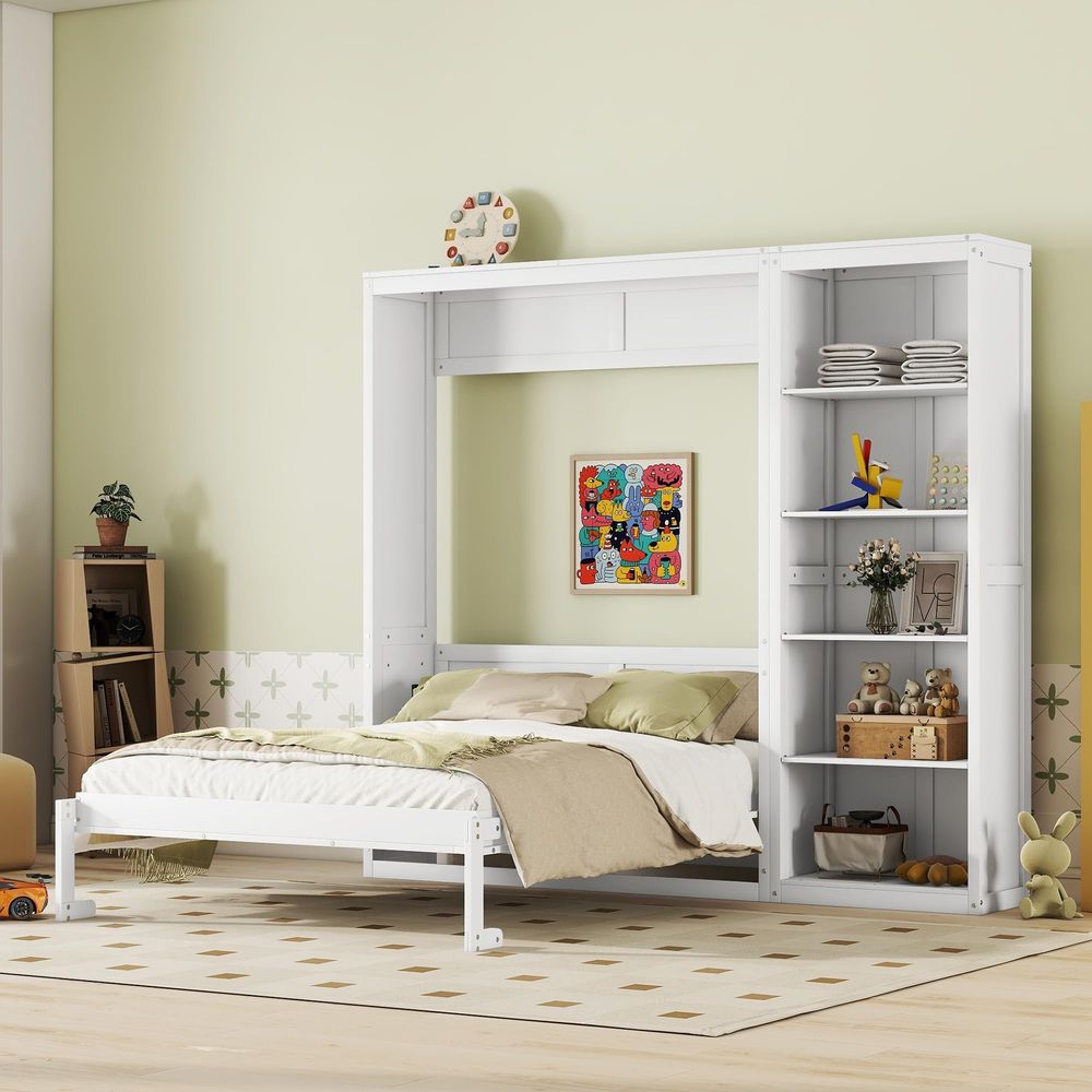 Queen Murphy Bed with Storage  - Bookcase Wood Shelf ulasan dan harga
