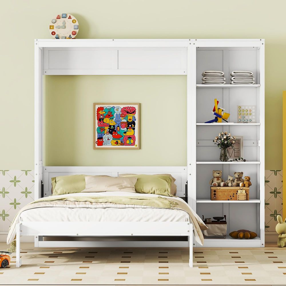 Queen Murphy Bed with Storage  - Bookcase Wood Shelf ulasan dan harga