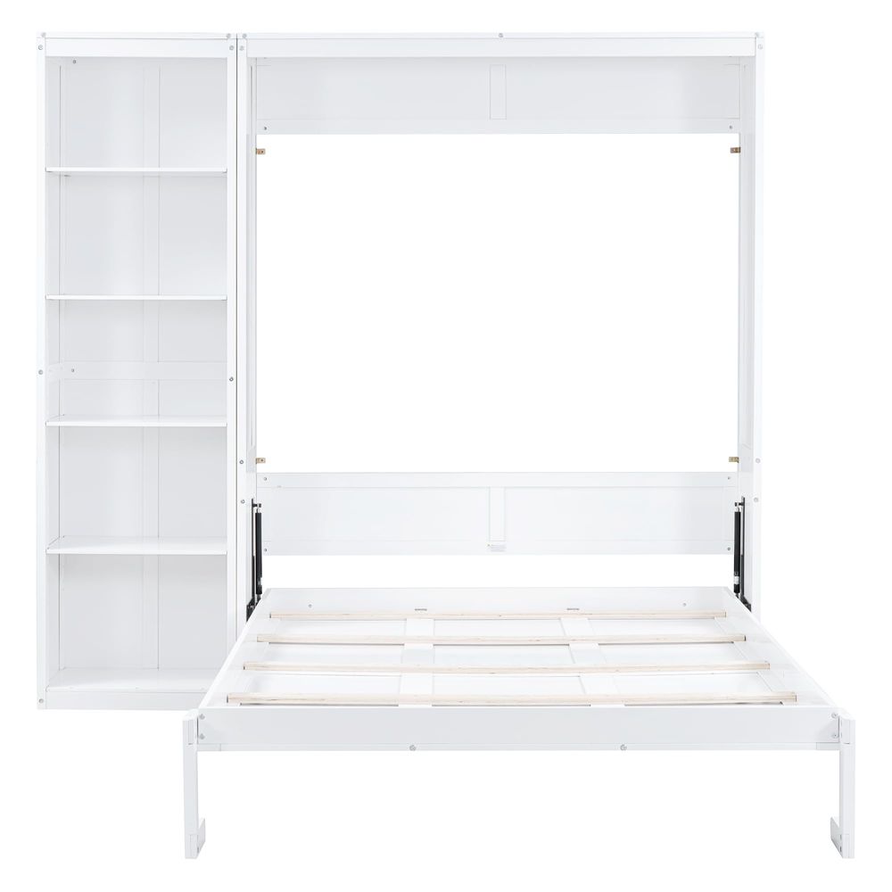 Queen Murphy Bed with Storage  - Bookcase Wood Shelf ulasan dan harga