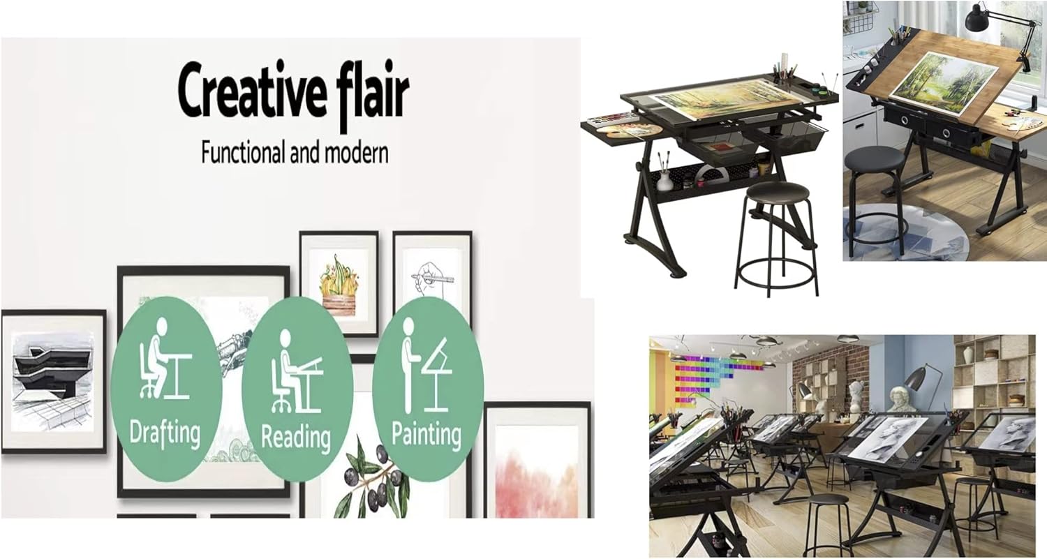 Glass Drafting Table Art Desk  - Home Office Studio ulasan dan harga