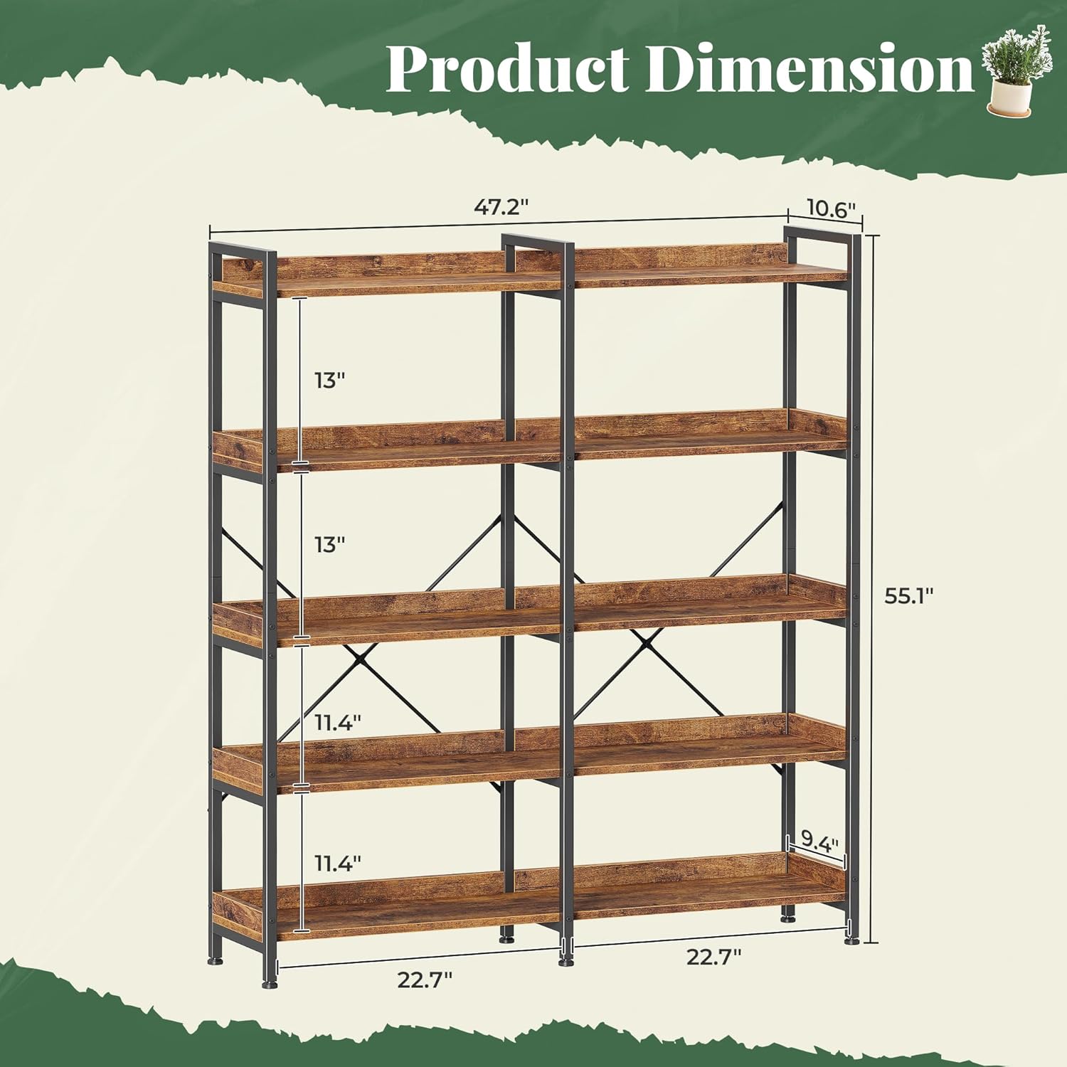 5-Tier Bookshelf with 10 Open  - Bookcase Wood Shelf ulasan dan harga