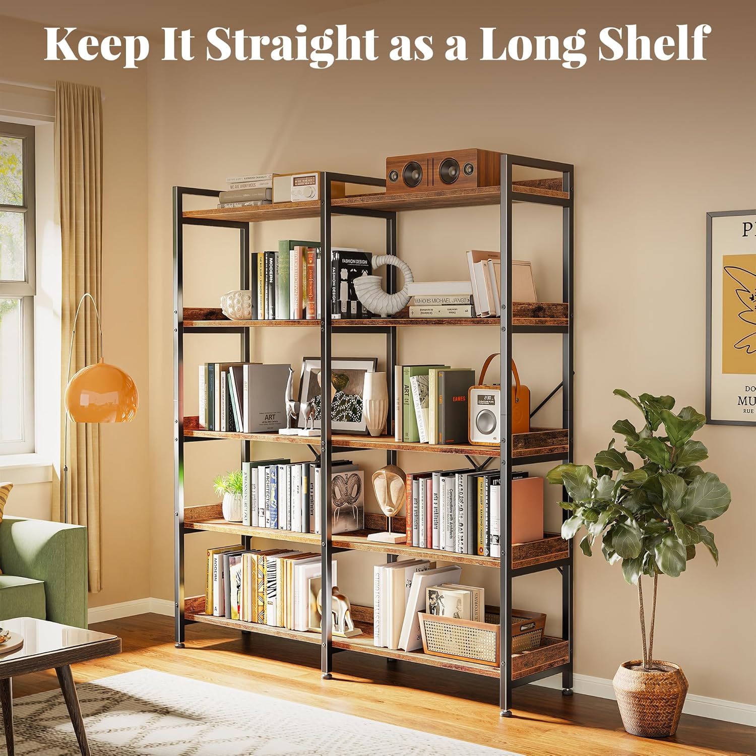 5-Tier Bookshelf with 10 Open  - Bookcase Wood Shelf ulasan dan harga