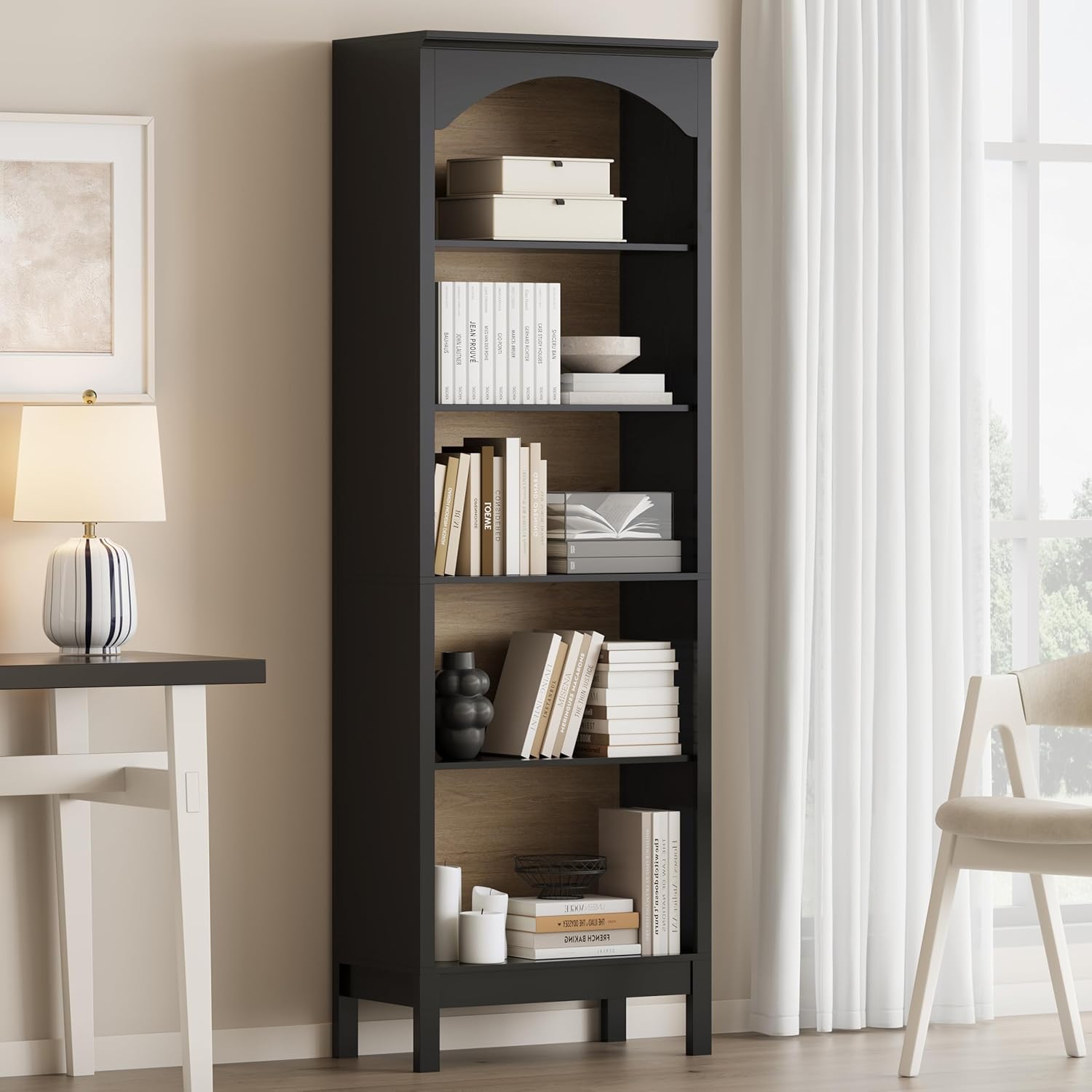 Arched Bookshelf with 5 Tier O - Bookcase Wood Shelf ulasan dan harga