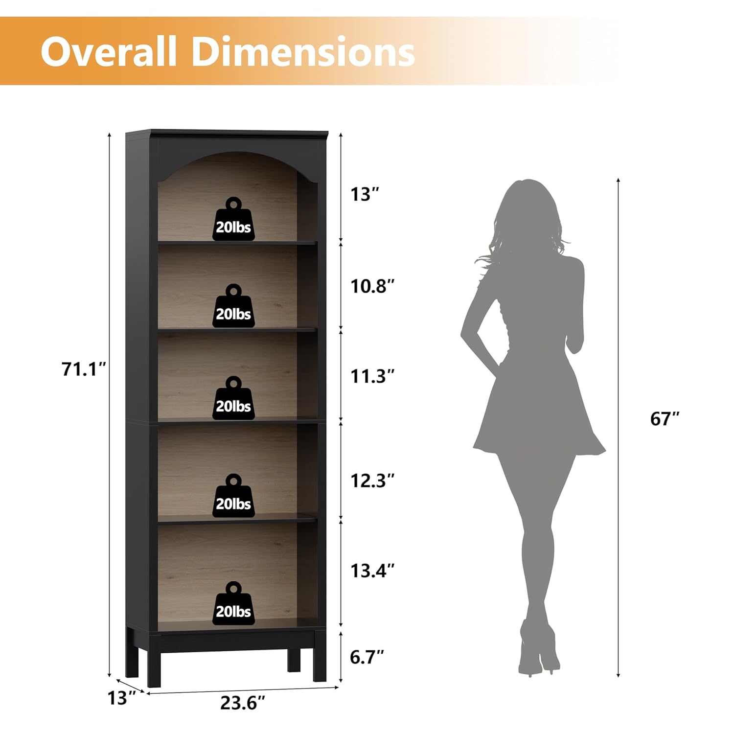 Arched Bookshelf with 5 Tier O - Bookcase Wood Shelf ulasan dan harga