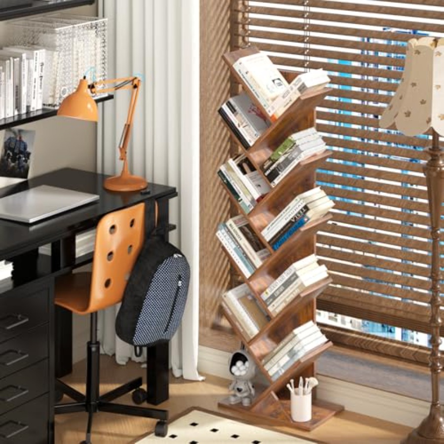 Tree Book Shelf, Floor Standin - Bookcase Wood Shelf ulasan dan harga