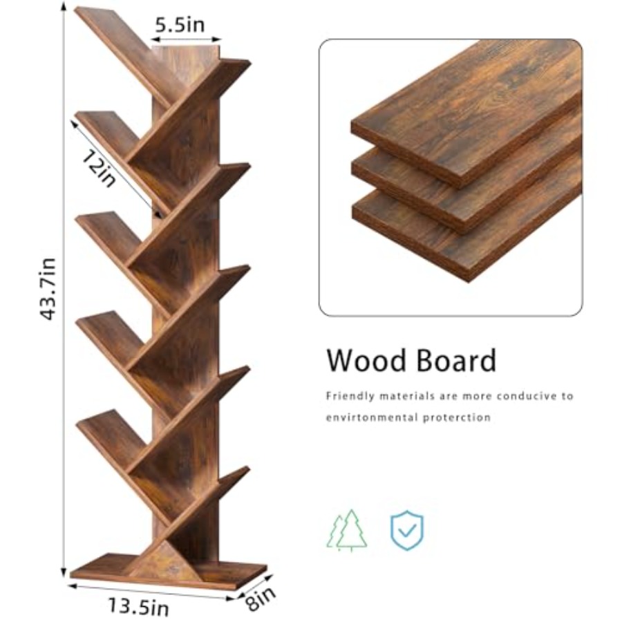Tree Book Shelf, Floor Standin - Bookcase Wood Shelf ulasan dan harga