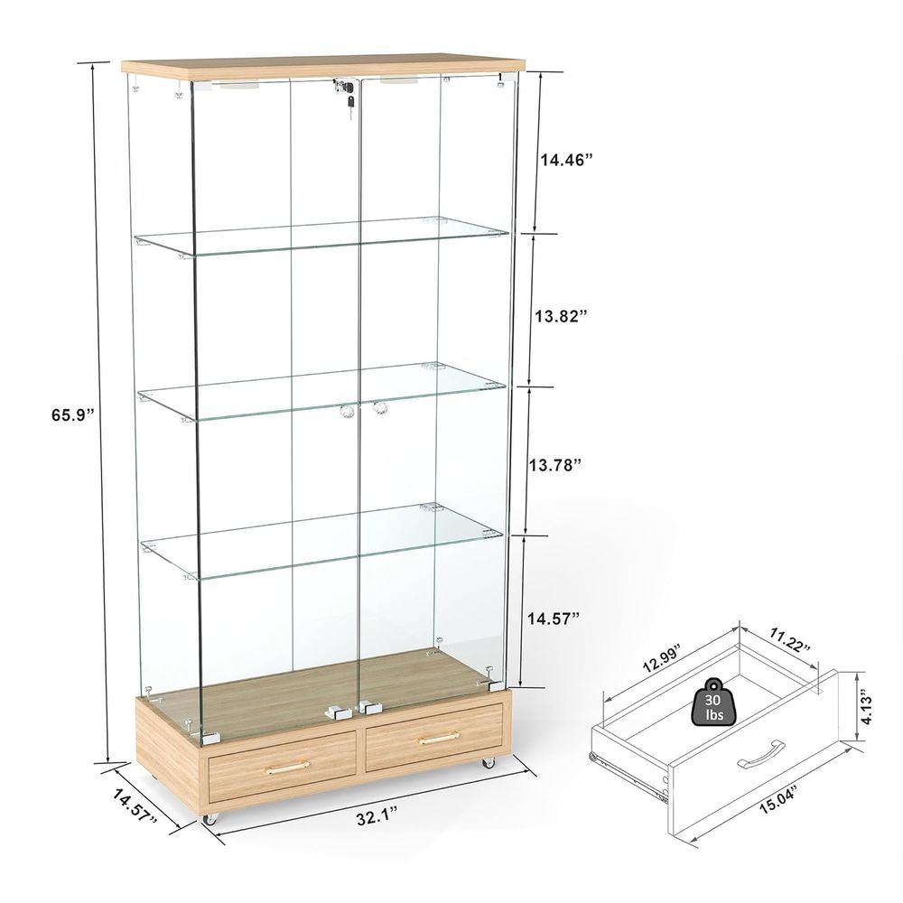 4-Tier Glass Cabinet with LED  - Home Office For ulasan dan harga