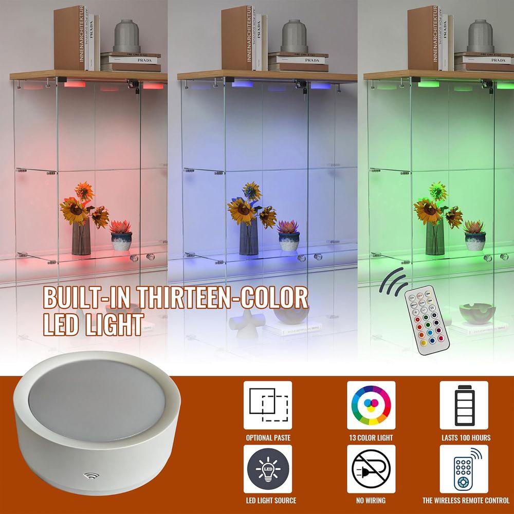 4-Tier Glass Cabinet with LED  - Home Office For ulasan dan harga
