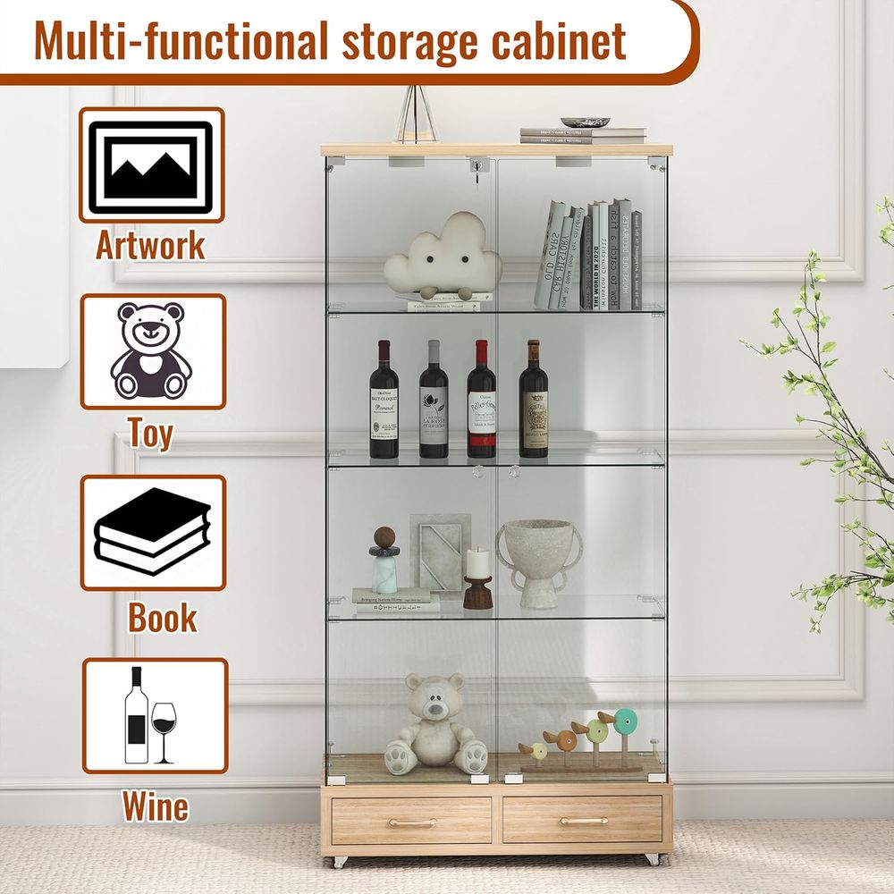 4-Tier Glass Cabinet with LED  - Home Office For ulasan dan harga