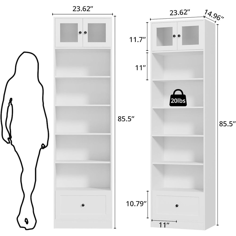 7-Tier Glass Door Bookcase, 85 - Home Office For ulasan dan harga
