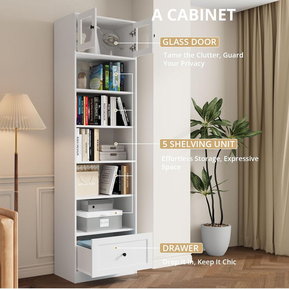 7-Tier Glass Door Bookcase, 85 - Home Office For ulasan dan harga